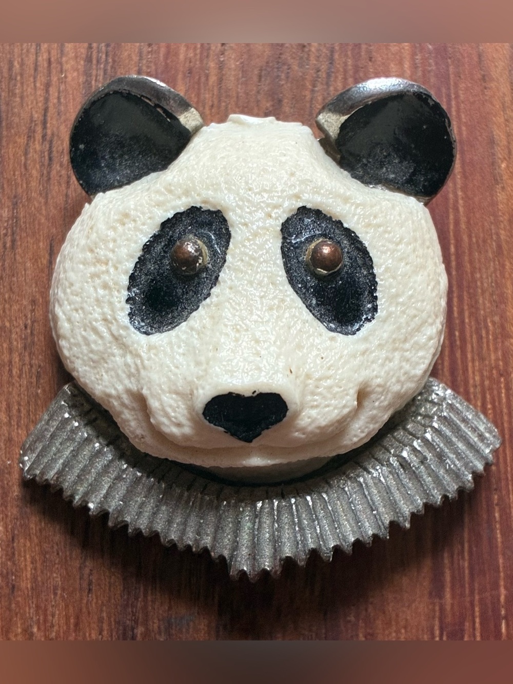 Vintage Rare Razza Panda Brooch - Cream and Black Silver Tone